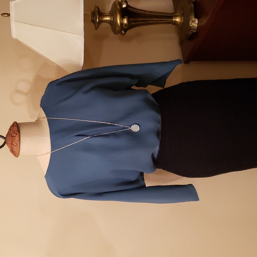 Rachel by Rachel Ray Teal Blouse Open 3/4 Sleeves